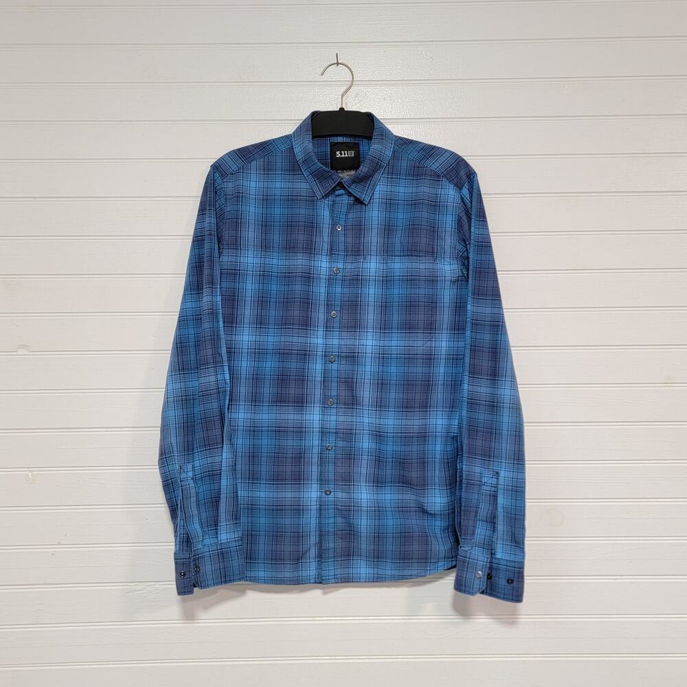 5.11 Tactical Snap Button Shirt Mens Size Small Blue Plaid Long Sleeve Flannel